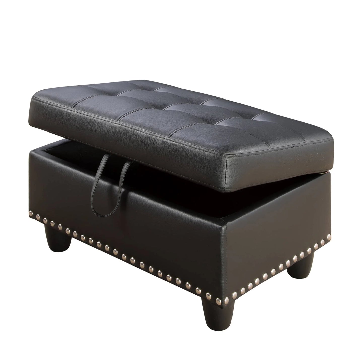 L Shaped Couch Modern Sectional Sofa with Left Chaise & Ottoman Tufted Modular Sofa Couch Set for Living Room, Black