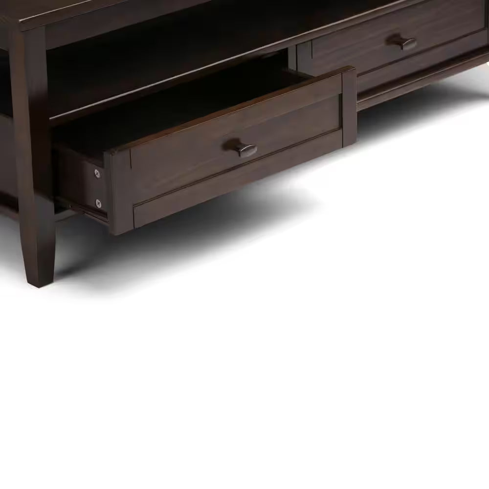 Warm Shaker 48 In. Wide Rectangle Solid Wood Coffee Table in Tobacco Brown