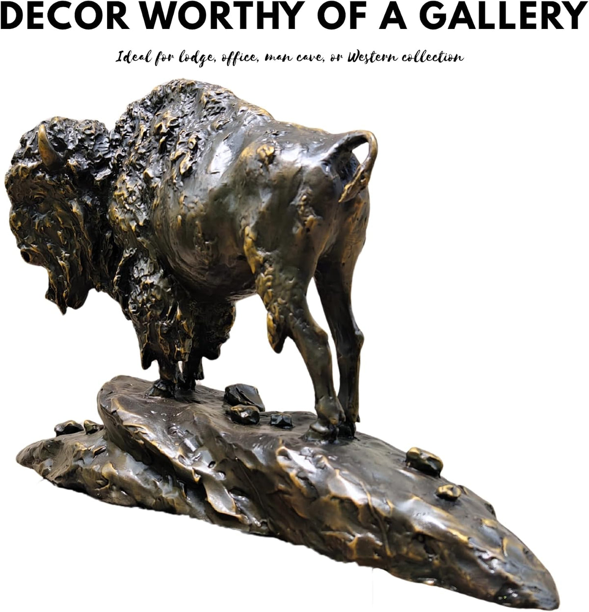 Bronze Bison Statue Large American Buffalo Sculpture Rocky Base Lodge Decor