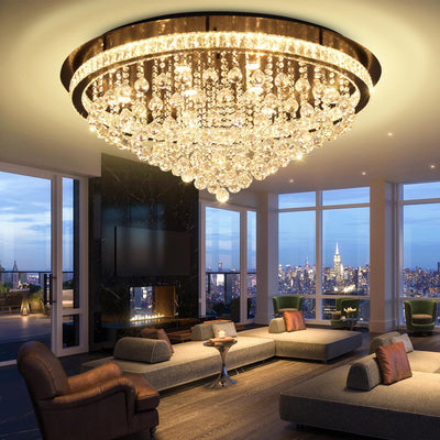 40" Modern Crystal Chandeliers for Living Room | Black | Flush Mount | for Bedrooms Dining Room Dimmable