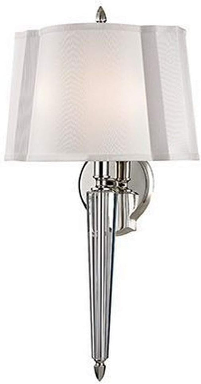 Oyster Bay 2-Light Wall Sconce | Polished Nickel Finish | Made of Brass & Textile | Damp-Rated for Bathroom Use | 12" W X 21.5" H Profile | Faux Silk Shade | 3611-PN