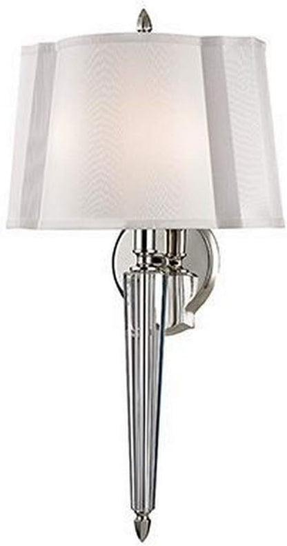 Oyster Bay 2-Light Wall Sconce | Polished Nickel Finish | Made of Brass & Textile | Damp-Rated for Bathroom Use | 12" W X 21.5" H Profile | Faux Silk Shade | 3611-PN