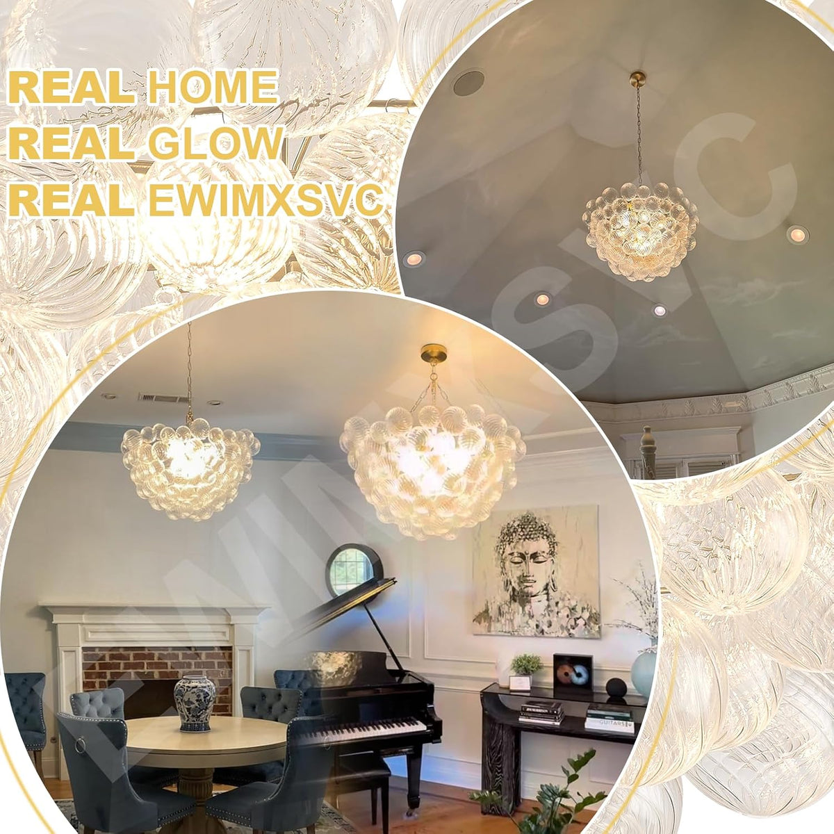 Bubble Chandelier for Dining Room, Dia 31.5" Gild Gold Brass Chandelier 10-Light Clear Ball Hand Blown Glass Chandeliers for Living Room Entryway round Cluster Globe Chandeliers (G9 LED Base)