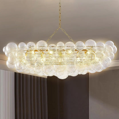 Nordic Bubble Ball Swirled Glass Long Chandelier 50 Inches Gold and Clear