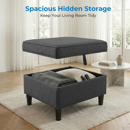 3 Piece Living Room Furniture Sets,L Shaped Sectional Sofa Set with Storage Ottoman,Modern Linen Fabric Couch for Apartment,Dark Gray