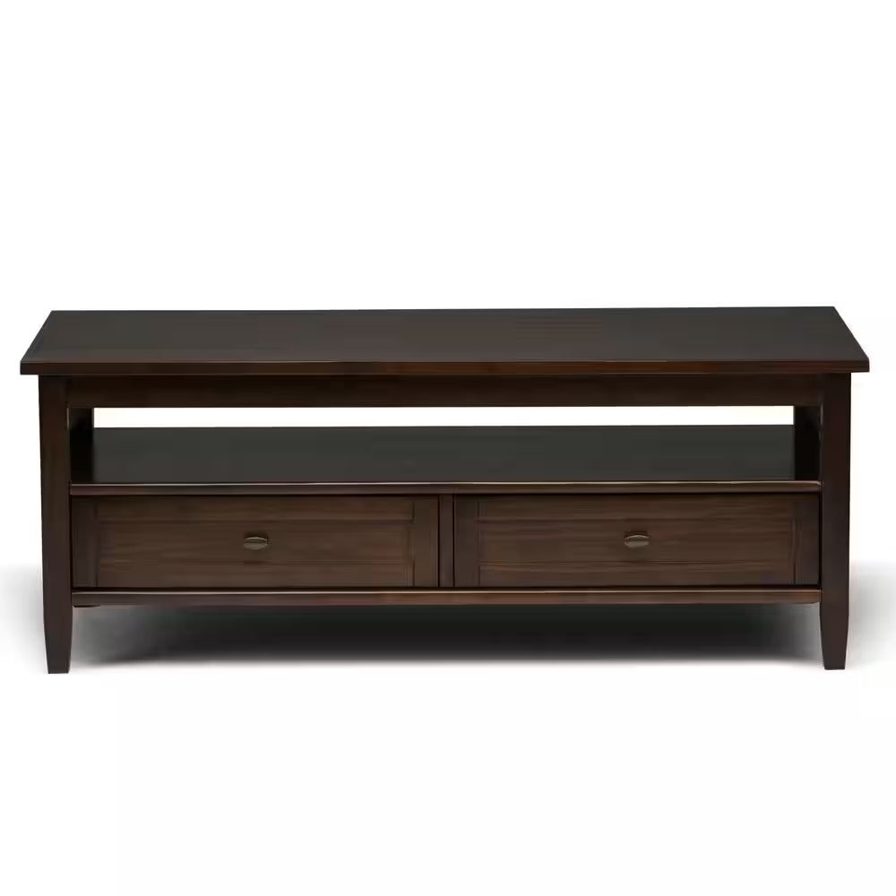 Warm Shaker 48 In. Wide Rectangle Solid Wood Coffee Table in Tobacco Brown
