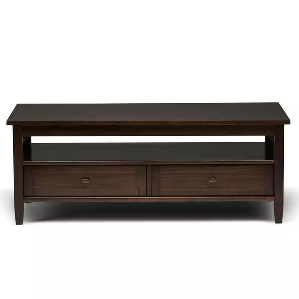 Warm Shaker 48 In. Wide Rectangle Solid Wood Coffee Table in Tobacco Brown