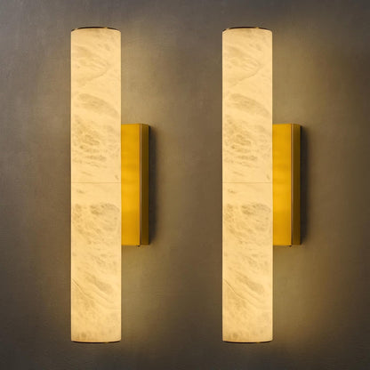 Natural Alabaster Brass Wall Sconce: Set of 2 Marble Stone Vanity Sconces