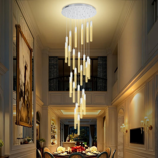 High Ceiling Chandeliers Long Spiral Chandeliers for Entryway H144Inch Modern Crystal Chandelier for Staircase Foyer Living Room Sloped Ceilings Light Fixture