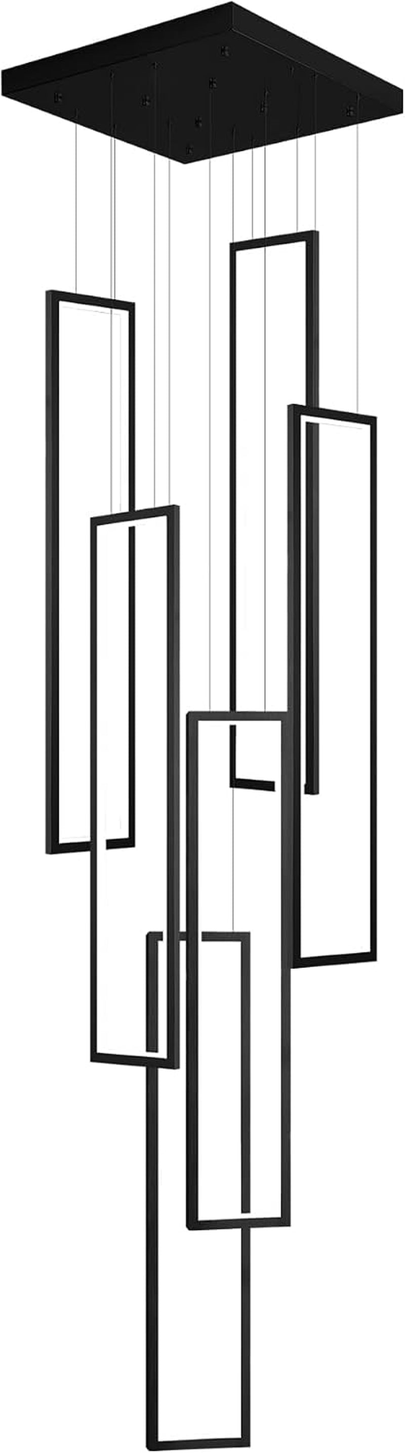 Modern Chandelier,Black Chandelier with 6 Ring Led Foyer Chandeliers,Larger High Ceiling Chandelier for Living Room,Square Chandelier for Entryway Staircase LED Dimming 2700K-6000K
