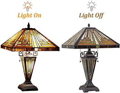 Amber Brown Series Set of 2 Tiffany-Style Table Lamps for Living Room, Bedroom, Study, and Home Office Decor