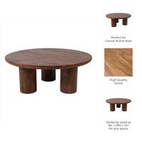 36 In. Dark Brown round Wood Scandinavian Coffee Table with Cylindrical Legs
