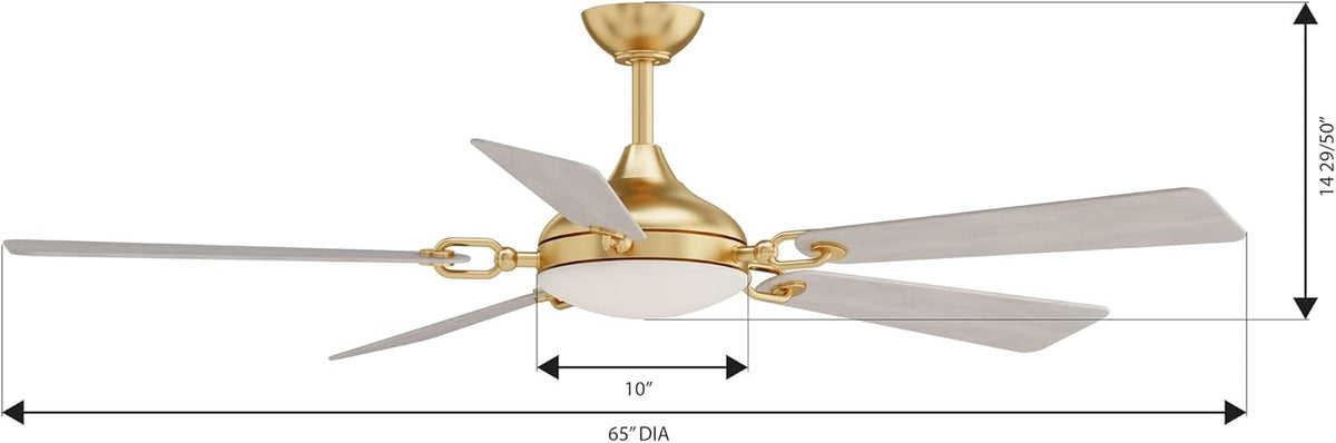 MINKA-AIRE Cadena 65" 5-Blade 5CCT LED Smart Ceiling Fan - Heritage Brass and Warm Coastal Driftwood Blades with Etched Lens