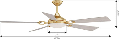 MINKA-AIRE Cadena 65" 5-Blade 5CCT LED Smart Ceiling Fan - Heritage Brass and Warm Coastal Driftwood Blades with Etched Lens