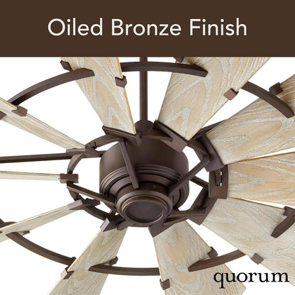 Quorum 95210-86 Windmill 52 Inch Ceiling Fan | 10 Blade Wagon Wheel Design | 6 Speed Reversible DC Motor | Remote Control Included | Dry Rated Indoor Fan | Weathered Oak Blades | Oiled Bronze Finish