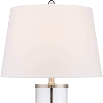 Modern Coastal Style Table Lamps 26" High Set of 2 Fillable Clear Glass Steel Metal White Empire Fabric Shade for Living Room Bedroom Beach House Bedside Nightstand Home Office