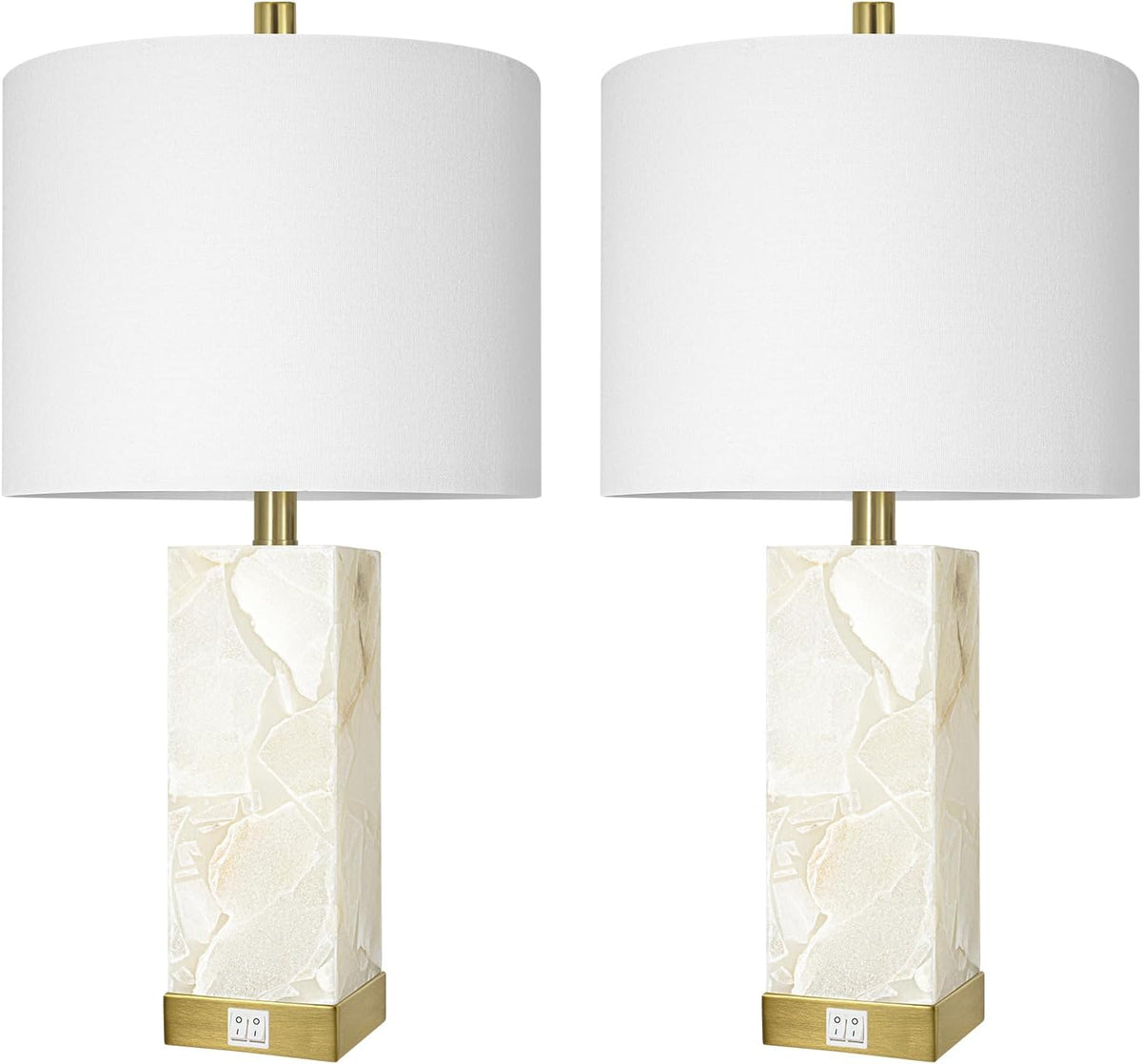 23" Alabaster Table Lamp Set of 2 for Living Room with Night Light