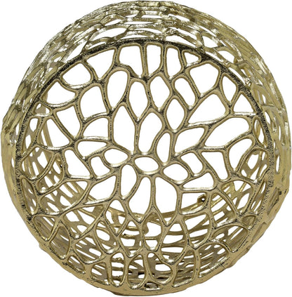 Helast Aluminium Side Table, 14.00'' W round Sofa Side Table, Modern Indoor Accent Table for Living Room Bedroom Home Office, Abstract Hollow, Gold