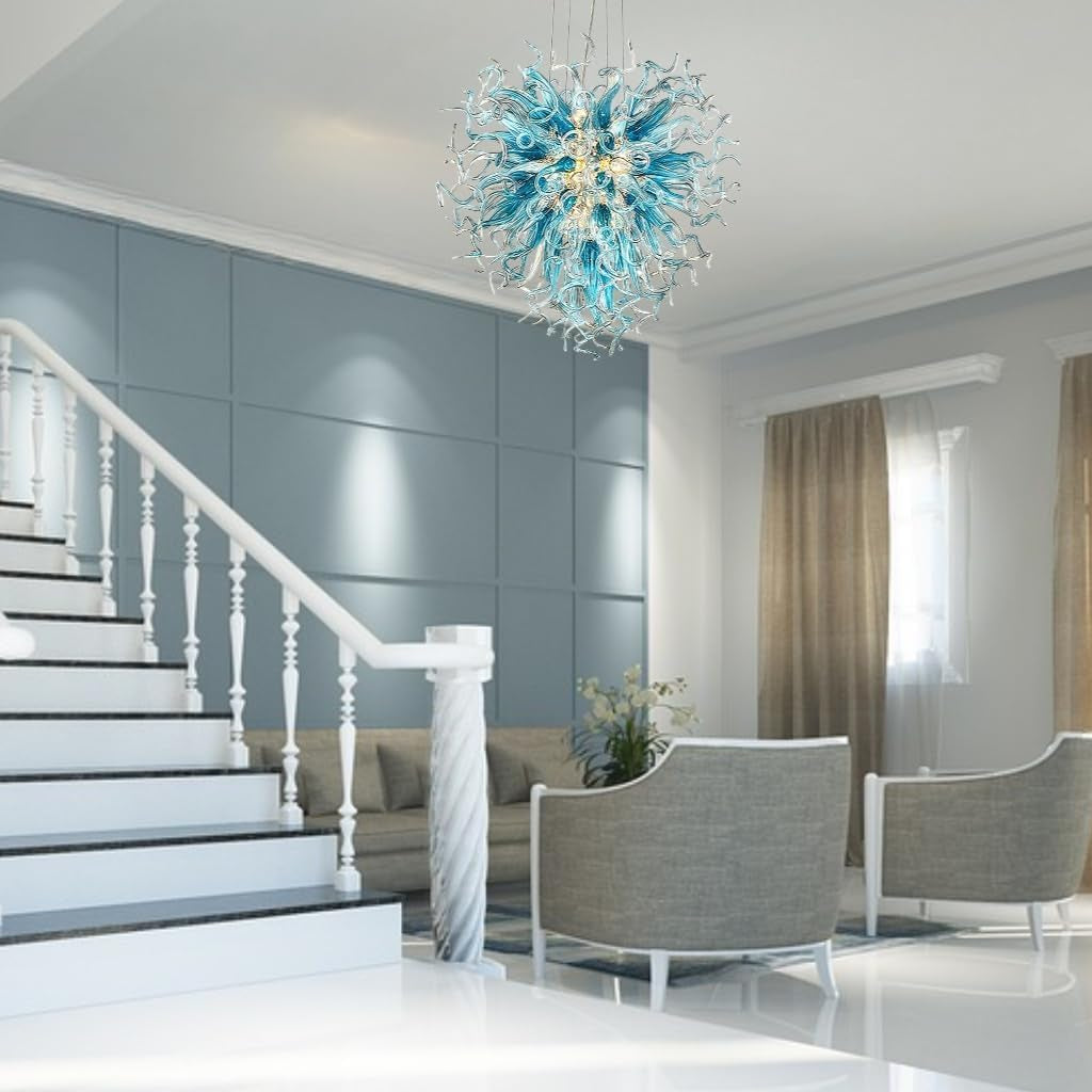 Chandeliers Modern Hand Blown Glass Art Chandelier, Hanging Pendant Ceiling Light Fixture for Kitchen, Bedroom, Dining Room, Hotel, Living Room; Customizable Size& Color