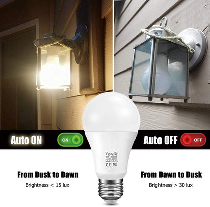 Dusk to Dawn Light Bulb 7W E26 Smart Sensor LED Bulbs Built-In Photosensor Detection with Auto Switch Outdoor Indoor LED Lighting Lamp for Porch Front Door Garage Basement (Cool White, 2 Pack)