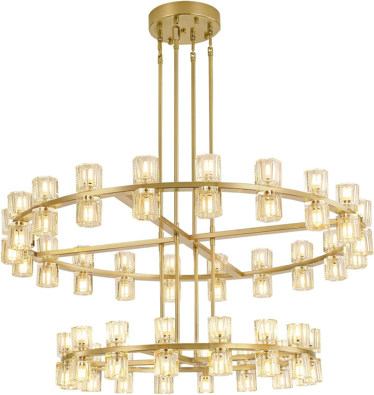 2 Tier Gold Wagon Wheel Chandelier, 108-Lights Farmhouse Pendant Light Fixture, Rustic round Chandelier for Foyer Entryway Living Room (Dia 32"+40")