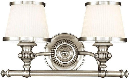 Milton 2-Light Bath and Vanity | Polished Nickel Finish | Made of Steel & Glass | Damp-Rated for Bathroom Use | 15.5" W X 9" H Profile | 2002-PN