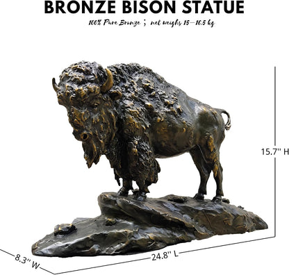 Bronze Bison Statue Large American Buffalo Sculpture Rocky Base Lodge Decor