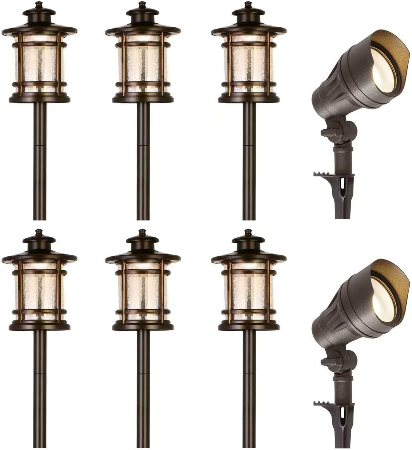8 Pack Low Voltage LED Landscape Kits, 12V-15V Pathway Flood Light Kits, 10W 390LM and 3.4W 155LM Wired for Outdoor Yard Lawn, Die-Cast Aluminum, 50W and 30W Equivalent