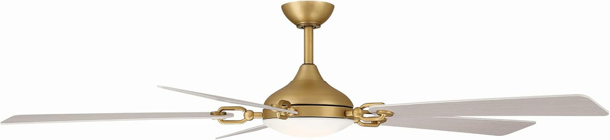 MINKA-AIRE Cadena 65" 5-Blade 5CCT LED Smart Ceiling Fan - Heritage Brass and Warm Coastal Driftwood Blades with Etched Lens