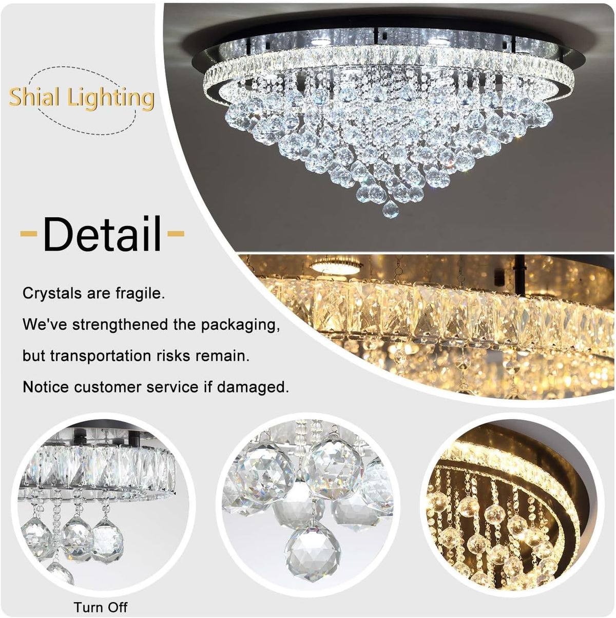 Dia 40" Modern Crystal Chandeliers for Living Room,Black Large Chandelier Flush Mount Chandeliers for Bedrooms Dining Room Dimmable 2700K 4500K 6000K