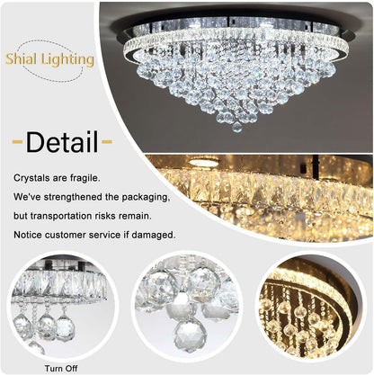 Dia 40" Modern Crystal Chandeliers for Living Room,Black Large Chandelier Flush Mount Chandeliers for Bedrooms Dining Room Dimmable 2700K 4500K 6000K