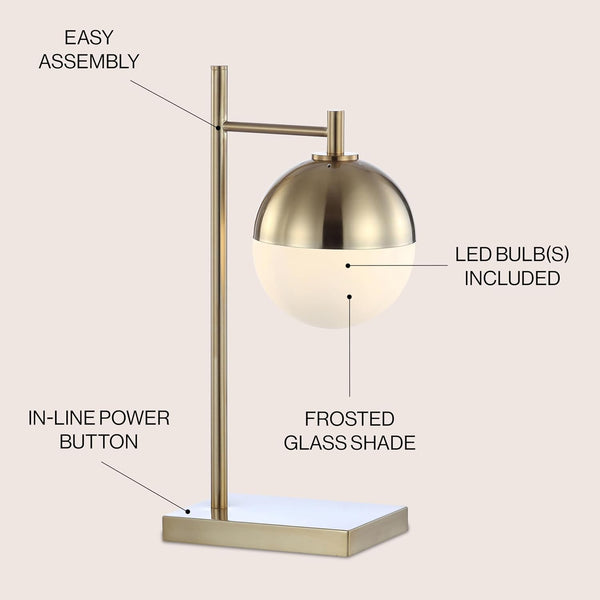 21" Art Deco Mid-Century Globe Table Lamp, Brass Gold
