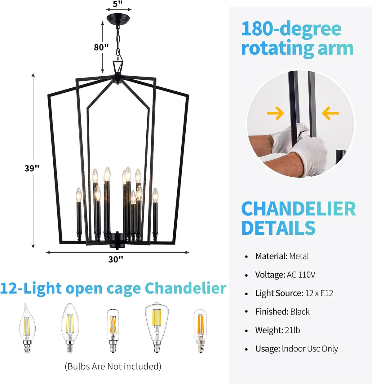 Modern Large Black Lantern Foyer Entryway Chandelier