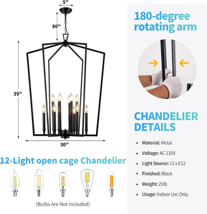 Modern Large Black Lantern Foyer Entryway Chandelier