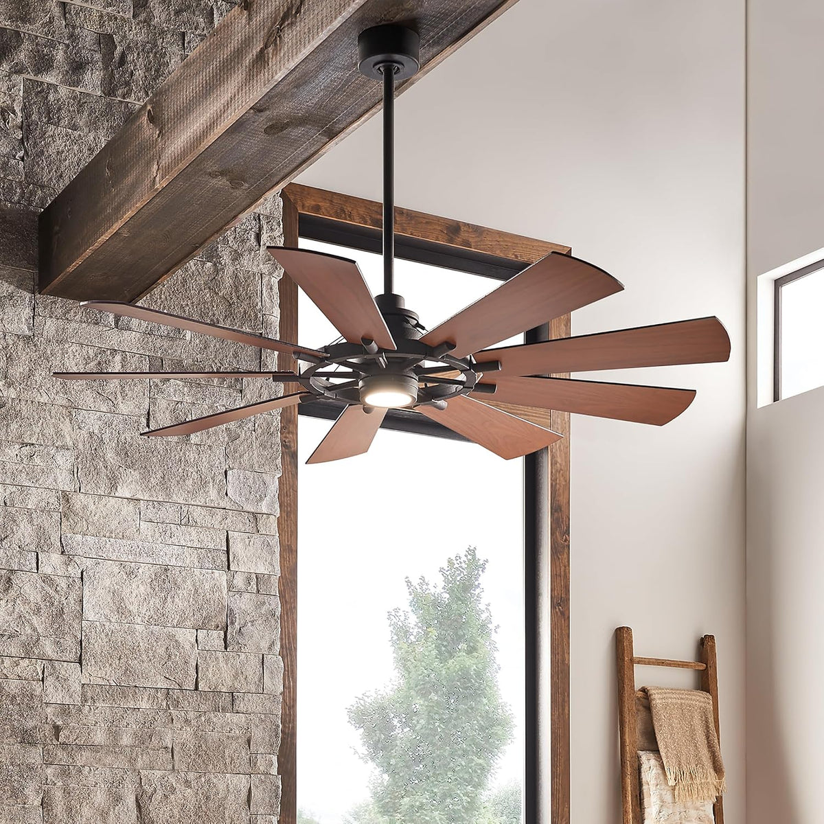 Gentry XL 65" Ceiling Fan with LED Light, Distressed Black