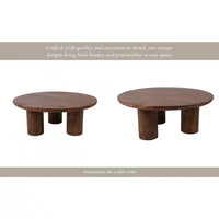 36 In. Dark Brown round Wood Scandinavian Coffee Table with Cylindrical Legs